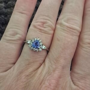 Genuine Tanzanite Trillion Cut And Natural Zircon Halo Ring